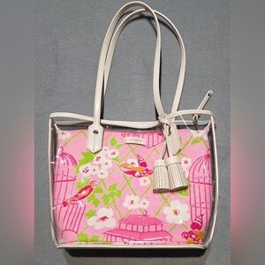 Spartina 449 Pink & White Floral Birdcage Tote EXCELLENT Cond L:13 H:10